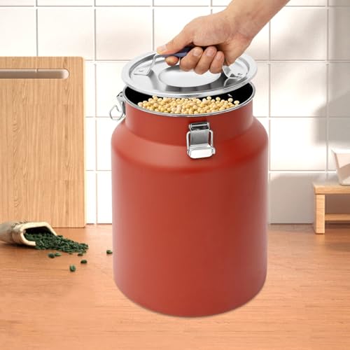 YIYIBYUS Commercial Stainless Steel Food Storage Container 12L Airtight - 3.2Gal Metal Canister for Kitchen Restaurant Pantry - Locking Lid Dry/Wet Food Organizer for Rice, Coffee, Pet Food (Red)