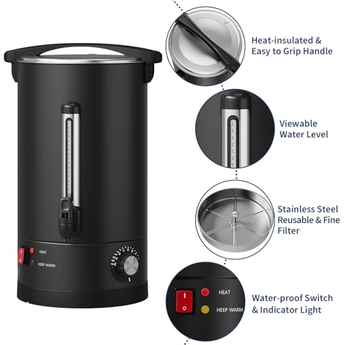 100-Cup (14L/3.8 Gal) Commercial Coffee Urn – Stainless Steel Double-Wall Insulated Hot Beverage Dispenser for Catering, Buffet, Wedding & Office – Black - size: 100 Cups/14L