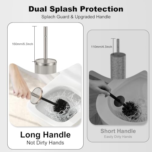 Metal Vertical Grain Toilet Bowl Brush and Holder Set Scrubber Nickel - color: Nickel