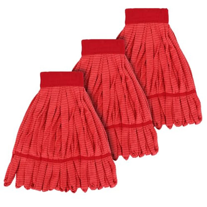 Heavy Duty Commercial Mop Head Replacement: 3 Packs 14oz Microfiber Tube Lint Free Industrial Heavy Duty Mop Head for Floor Cleaning - Super Absorbent & Bleach-Safe (Red) - color: Red-3pack