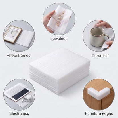 50 Pack Foam Wrap Sheets for Packing Moving, 10” x 10” Reusable Moistureproof Cushioning Foam for Dish Plate, Fragile Packing Supplies