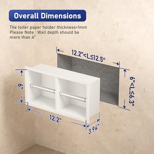 Dual Roll Toilet Paper Holder, Recessed Toilet Tissue Holder - color: Matte White