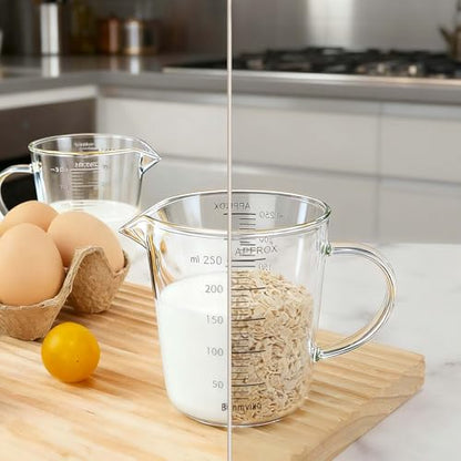 BCnmviku Glass Measuring Cup 250ml 1Cup High Borosilicate [Insulated Handle | V-Shaped Spout]For Prepping Baking and Cooking Preheated Oven Dishwasher Freezer and Microwave Safe - size: 250ml