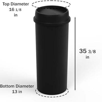 22 Gallon Black Round Waste Basket with Swing-Top Lid | 88 Qt Trash Can - color: Black, size: 22 Gal | Swing-Top Lid