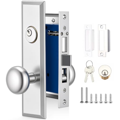 Tandefio 1 Set Mortise Lock with 2-1/2" Backset, Left Hand, Silver - style: Left Hand