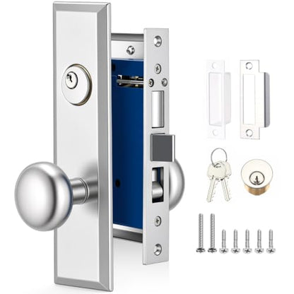 Tandefio 1 Set Mortise Lock with 2-1/2" Backset, Left Hand, Silver - style: Left Hand
