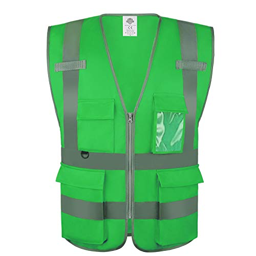 Dazonity High Visibility Safety Vest with Multi Pockets and Zipper, 2XL,Reflective Strips, Fit for Men & Women, Work, Construction,Cycling, Runnning, Surveyor, Volunteer (Greeen-2XL) - color: Greeen-2xl