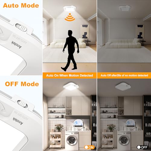 Motion Sensor Battery Powered Ceiling Light, Closet Light 2-Pack - color: 2Pack 6000K