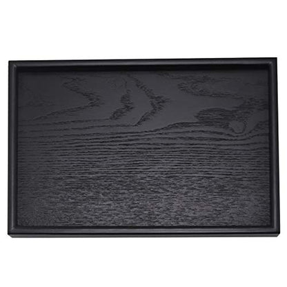 Solid Wood Serving Tray Rectangle Non-Slip Tea Coffee Snack Plate Food Meals Serving Tray with Raised Edges for Home Kitchen Restaurant(11.8x7.9x0.8, Black)