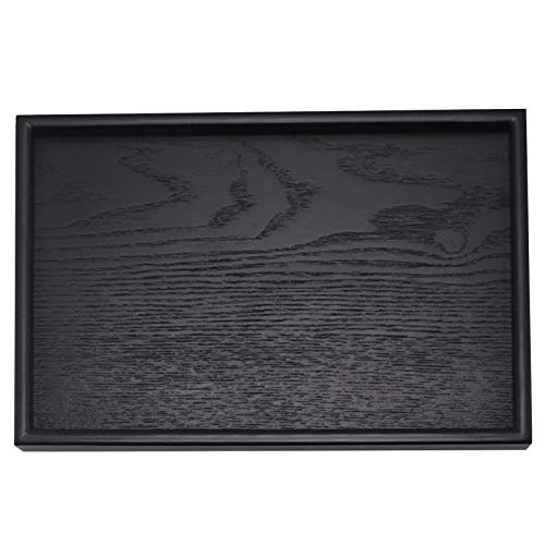 Solid Wood Serving Tray Rectangle Non-Slip Tea Coffee Snack Plate Food Meals Serving Tray with Raised Edges for Home Kitchen Restaurant(11.8x7.9x0.8, Black)