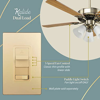 TOPGREENER Ceiling Fan Control and Light Switch, 3-Speed, Gold - color: Gold, size: Light Switch with Fan