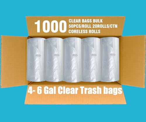 BEIDOU-PAC 4-6 Gallon Trash Bags, 1000 Count Bulk Value Pack, Clear Plastic Recycling Bags, Multi-purpose Garbage Bags for Business Home Bathroom Kitchen Commercial and Industrial - style: 4-6 Gallon |1000 Count(Value Pack)