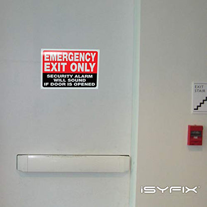 iSYFIX Emergency Exit Only Stickers, Design 1, 10x7 in, 2 Pack, Red & Black - color: RED & BLACK, size: Large
