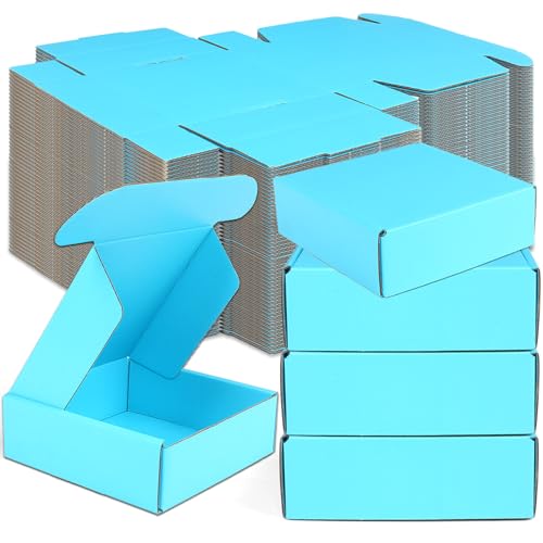 Small Shipping Boxes, 50 Pack Cardboard Box Corrugated Mailer Boxes Small Corrugated Boxes For Shipping Packaging Craft Gifts Giving Products, 6 x 4 x 1.6 Inches (Light Blue) - color: Light Blue