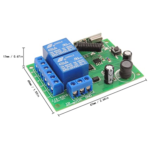DieseRC DC 12V 24V 30V Secure Remote Control Switch Universal Wireless 433Mhz Rf 10A Relay Receiver Board with 2 Transmitter Key Fobs for Motor Light Gate Door DIY Wireless Controller - color: 2 Buttons