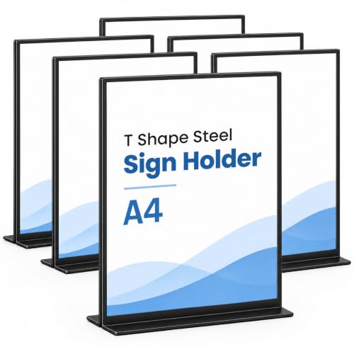 6 Pack Steel Tabletop Sign Holder, Double Sided Stand, A4 - size: A4