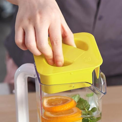 CURTA 4 Pack 2L/68 oz Plastic Pitcher with Lid & Handle, Large Capacity Water Jug with Measurement Marks, Clear Fridge Pitcher for Iced Tea, Juice, Lemonade & Cold Beverages - color: White-yellow-4pack