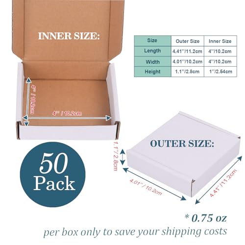Small Shipping Boxes 4x4x1, Set of 50, White Corrugated Cardboard Box (YD441-50W) - color: White-50 Pack, size: 4x4x1''