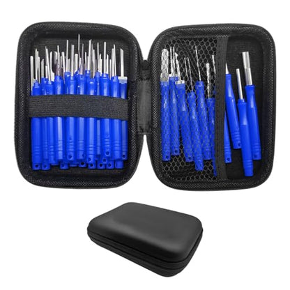 41PCS Terminal Removal Tool Kit, Electrical Wire Connector Pin Extractor Tool Set with Protective Box, Car Terminal Release Depinning Tools Kit for Automotive Household Devices (Blue) - color: Blue