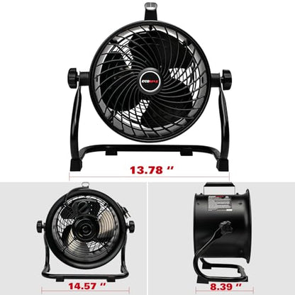ECOMAX Drum Fan, 10 Inch High Velocity Industrial Shop Fan, Ultra-Quiet - size: 10Inch