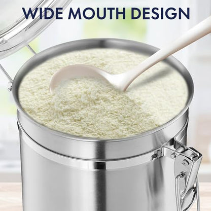 ENLOY 165oz Stainless Steel Airtight Canister for Kitchen with Clear Lid - size: Large