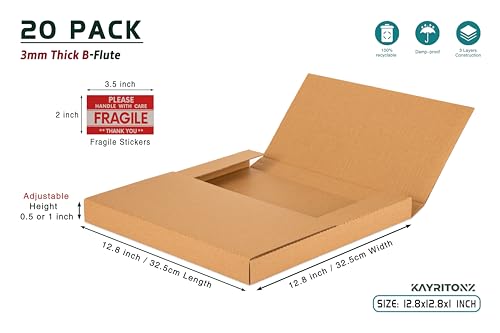Vinyl Record LP Mailer, 12.8x12.8x1 inch Shipping Boxes, 20 Pack - size: 20 Pack
