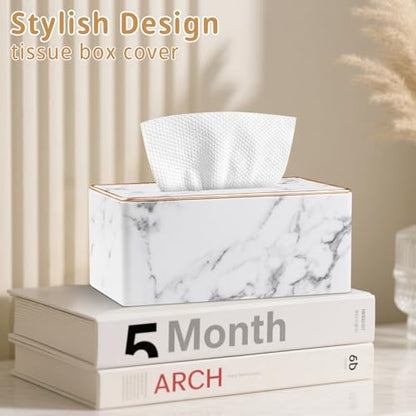 PU Leather Tissue Box Cover Rectangle,Marble Facial Tissues Cube Box Holder - color: X-marble