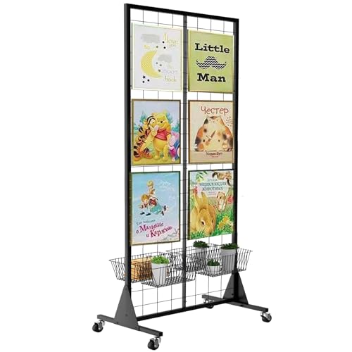 Gridwall Panel Display Stand, 2'x5.5' Heavy Duty Floor Standing Rack with Detachable Girdwall, Movable Silent Wheel, Easy to Transport, Ideal for Retail & Craft Fairs - color: 1
