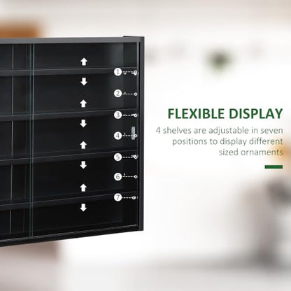 HOMCOM 5-Tier Wall Mounted Display Cabinet Glass Doors Black - color: Black