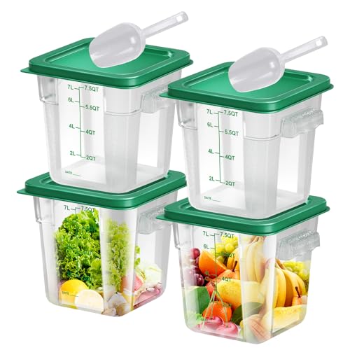 4 pcs 8qt Food Storage Containers with Lid, Square Clear Commercial Storage Containers with Handle and Scale for Food Storage in Home Kitchen & Dining (Green) - color: A4-8QT-4PCS-GREEN