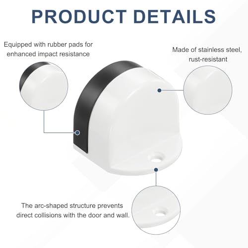 uxcell Low Dome Floor Door Stop 1.5" H x 1.65" W, Stainless Steel - color: White