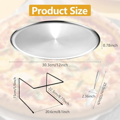 6 Pcs Pizza Pan Riser Stand Set, 2 Metal Pizza Table Stands + 2 Nonstick Pizza Pans + 2 Pie Servers, Gold Pizza Rack & Tray for Baking, Dessert, Cheese, Party, and Restaurant Use (Silver 2Pcs) - color: Silver 2Pcs