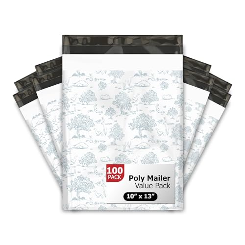 10x13 (100) Blue Toile Summertime Designer Poly Mailers Waterproof Self Sealing Tear Resistant Polymailers Shipping Envelopes Premium Printed Bags For Small Businesses - color: Blue Toile, size: 10x13 inches