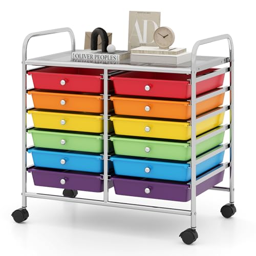 RELAX4LIFE 12-Drawer Rolling Storage Cart Mobile Craft Organizer Colorful - color: Colorful, size: 24.5''