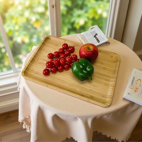 DILLMAN Bamboo Serving Tray Wooden Rectangle Dinner Food Bed Lab Tray Small - size: 14.2" x 9.5" x 0.8"