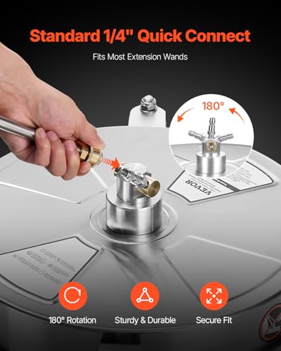 VEVOR 16.5 Inch Pressure Washer Surface Cleaner, 4000 PSI Stainless Steel Attachment with 4 Wheels, 2 Nozzles, 1/4 Inch Quick Connect and 2 Wands for Concrete, Patio, Deck - size: 16.5 Inch w/ Wand & Wheels