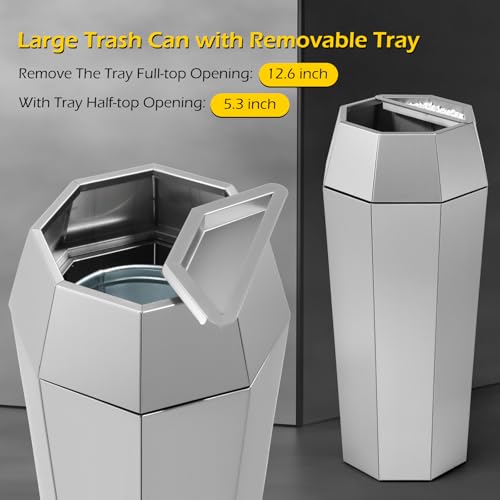 Dyna-Living Commercial Trash Can Large Stainless Steel Garbage Can with Lid