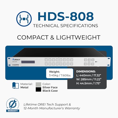 OREI 8x8 HDMI Matrix Switch – 4K@30Hz, EDID, RS-232, WebGUI, IR, HDCP 2.2 - size: 8X8 Matrix Switch