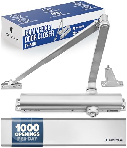 Commercial Door Closer FH-8400 Heavy Duty Adjustable Grade 1 Standard Automatic Door Closing Hinge - ADA Compliant UL & CUL UL10C Listed - Aluminium Finish - High Traffic (Silver) - color: FH-8400