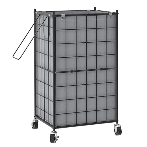WOWLIVE Rolling Laundry Basket, Metal Wire Frame Laundry Hamper with Wheels - color: Grey, size: 100l
