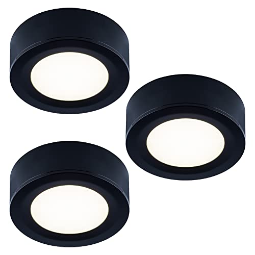 LUMILAND Wired LED Puck Lights 120V (2.7Wx3) Plug-in Lighting Warm White, LED Cabinet Light for Kitchen Can Be Surface Mount or Recess Mount, Black - color: Black, size: 3000K
