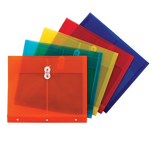 Smead Poly Project Envelope, 1-1/4" Expansion, String-Tie Closure, Side Load, Letter Size, 5 per Pack (89519) - color: Assorted Colors, size: 9-3/4 x 11-5/8 Inches (5-Pack)