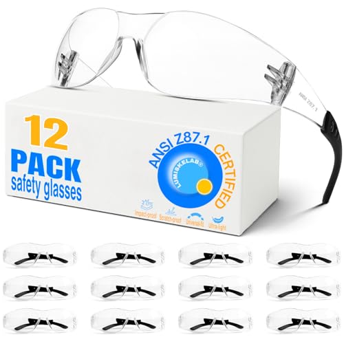Safety Glasses Ansi Z87.1 Clear Safety Glasses Bulk Impact Scratch Resistant Lens Protective Eyewear for Men Women - color: 12pcs Clear