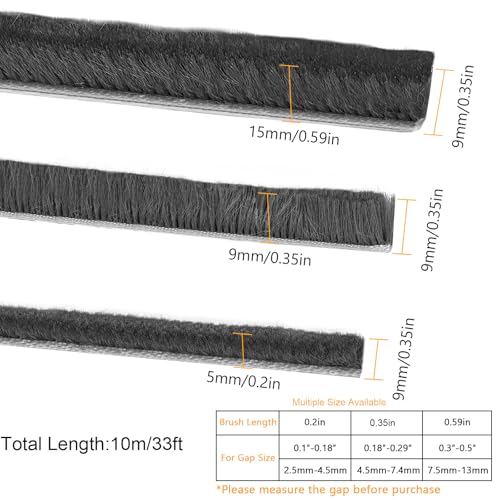 33FT Brush Weather Stripping for Sliding Window Door Frame Strong Adhesive Door Seal Strip Felt Weatherstripping Soundproofing Pile Weatherstrip Draft Stoppers 0.35'' Wide x 0.35'' Thick, Grey - size: 0.35in x 0.35in x 33ft