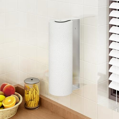 Paper Towel Holder Under Cabinet, Wall Mount, Adhesive or Drilling, Silver - color: Silver