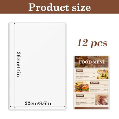 Klmnop Rigid Menu Covers 8.5" x 14", 12 Pack, 2 View Clear Menu Holder