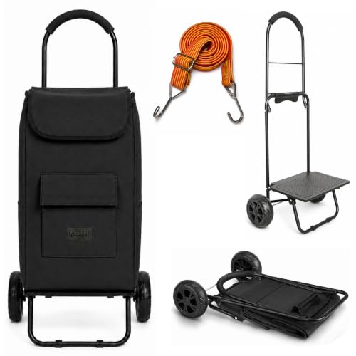 Shopping Cart, Super Loading Grocery Trolley, 220 lbs Capacity, Foldable Cart with Extra Large Black Shopping Bag Portable Grocery Utility Cart With Adjustable Bungee Cord - color: Black