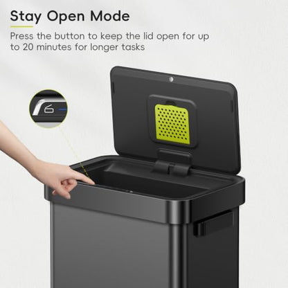 EKO Deluxe Mirage-T 50 Liter / 13.2 Gallon Touchless Rectangular Motion Sensor Trash Can or Recycling Bin, Matte Black Stainless Steel Finish - size: Deluxe Mirage-T 50 liter - Matte Black