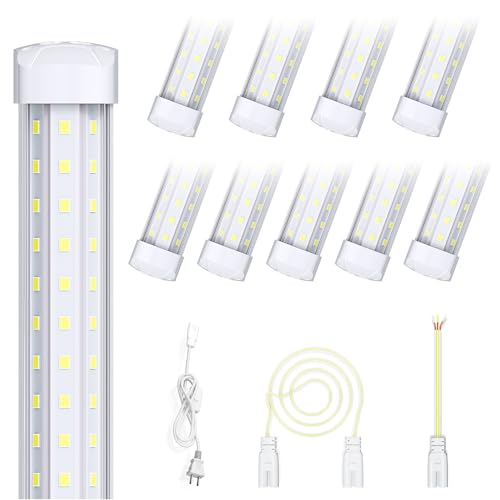 8FT 10 Pack LED Shop Lights, 120W 19200LM 6000K Garage Lighting - size: 19200LM-10Pack-300° Wide Beam