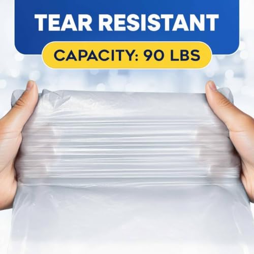 (100 Pack) Plexon 55-60 Gallon Clear Trash Bags - 32-55 gal, 38" x 58", 3 Mil Heavy Duty - Contractor Garbage Bags Rollout Round Square Trash Cans